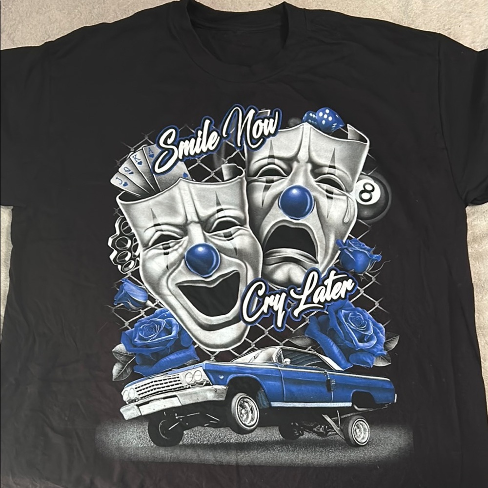 Black Graphic T-Shirt with Blue Accents